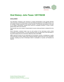Oral History: John Tooze / 2017/02/28