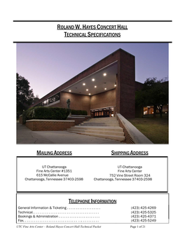 Roland W. Hayes Concert Hall Technical Specifications
