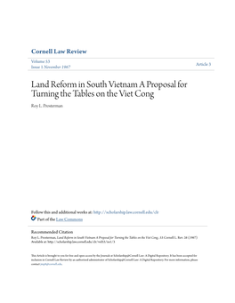 Land Reform in South Vietnam a Proposal for Turning the Tables on the Viet Cong Roy L