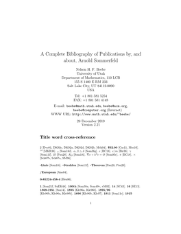 A Complete Bibliography of Publications By, and About, Arnold Sommerfeld
