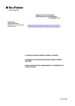 Rapport Pour La Commission Permanente Du Conseil Régional NOVEMBRE 2010 CP 10-969