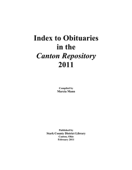 Index to Obituaries in the Canton Repository 2011