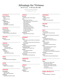 Participating Hotels (As of September 17, 2019)