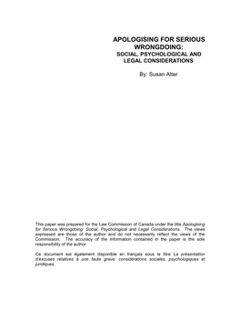 Apologising for Serious Wrongdoing: Social, Psychological and Legal Considerations