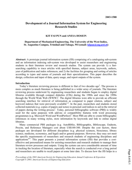 Development of a Journal Information System for Engineering Research Studies