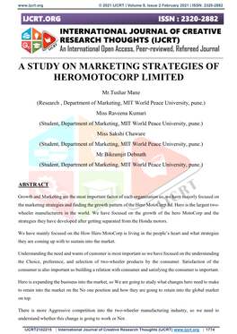 A Study on Marketing Strategies of Heromotocorp Limited