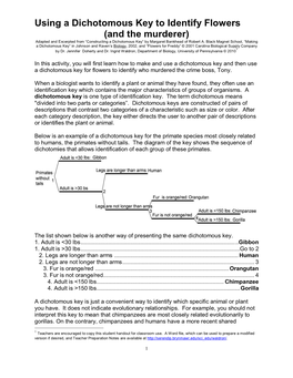 Using a Dichotomous Key to Identify Flowers (And the Murderer) Adapted and Excerpted from “Constructing a Dichotomous Key” by Margaret Bankhead of Robert A