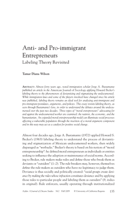 And Pro-Immigrant Entrepreneurs Labeling Theory Revisited