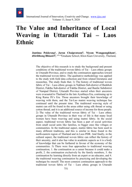 The Value and Inheritance of Local Weaving in Uttaradit Tai – Laos Ethnic