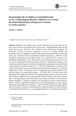 Documenting the Evolution of Agrobiodiversity in the Archaeological Record: Landraces of a Newly Described Domesticate (Polygonum Erectum) in North America