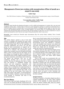 Management of Lower Jaw Avulsion with Reconstruction of Floor of Mouth As a Sequel-A Case Study