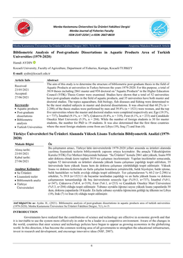 Bibliometric Analysis of Post-Graduate Dissertations in Aquatic