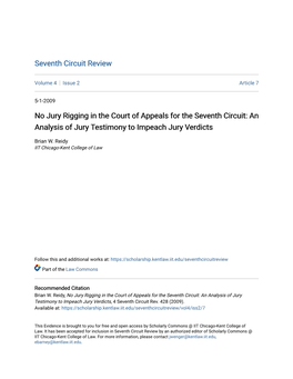 No Jury Rigging in the Court of Appeals for the Seventh Circuit: an Analysis of Jury Testimony to Impeach Jury Verdicts