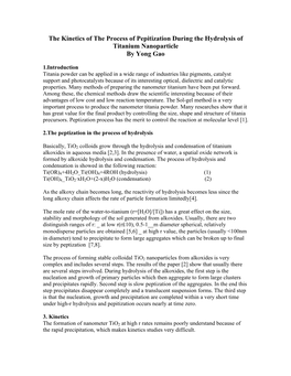 The Kinetics of the Process of Pepitization During the Hydrolysis of Titanium Nanoparticle by Yong Gao