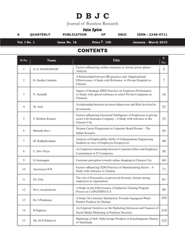 D B J C Journal of Business Research Jain Spire a QUARTERLY PUBLICATION of DBJC ISSN : 2248-9711