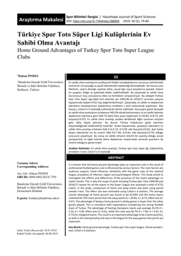 Türkiye Spor Toto Süper Ligi Kulüplerinin Ev Sahibi Olma Avantajı Home Ground Advantages of Turkey Spor Toto Super League Clubs