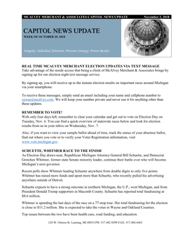 CAPITOL NEWS UPDATE November 2, 2018