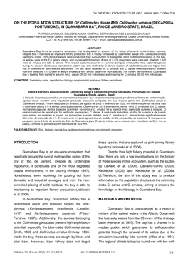 ON the POPULATION STRUCTURE of Callinectes Danae and Callinectes Ornatus (DECAPODA, PORTUNIDAE), in GUANABARA BAY, RIO DE JANEIRO STATE, BRAZIL