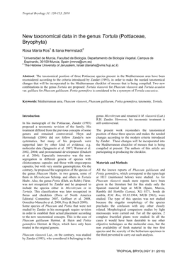 New Taxonomical Data in the Genus Tortula (Pottiaceae, Bryophyta)