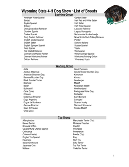 Wyoming State 4-H Dog Show ~List of Breeds
