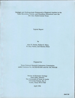 Geologic and Hydrogeologic Framework of Regional Aquifers in the Twin Mountains, Paluxy, and Woodbine Formations Near the SSC Site, North-Central Texas