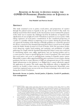 Analysis of Access to Justice During the COVID-19 Pandemic: Perspectives of E-Justice in Uganda