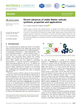 Recent Advances of Stable Blatter Radicals: Synthesis, Properties and Applications Cite This: Mater
