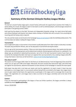 Summary of the German Unicycle Hockey League Modus