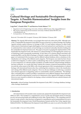 Cultural Heritage and Sustainable Development Targets: a Possible Harmonisation? Insights from the European Perspective