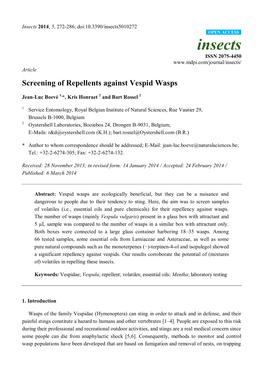 Screening of Repellents Against Vespid Wasps