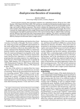 An Evaluation of Dual-Process Theories of Reasoning