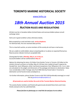 18Th Annual Auction 2015 AUCTION RULES and REGULATIONS