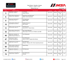 Road Atlanta - Braselton, Georgia October 14 - October 17, 2020 Official Entry List Total Entries: 14 LE MANS PROTOTYPE 3 (LMP3) Entries:14 CAR NO