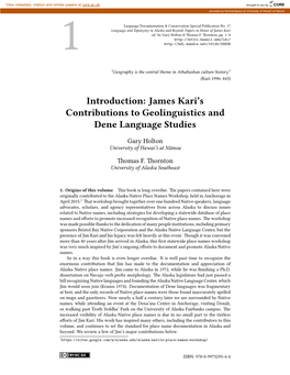 James Kari's Contributions to Geolinguistics and Dene
