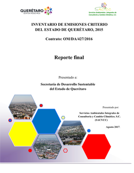 Inventario De Emisiones Criterio Del Estado De Querétaro, 2015