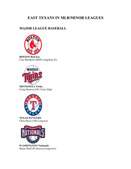 East Texans in Mlb/Minor Leagues Major League Baseball