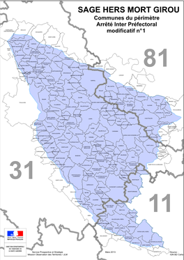 SAGE HERS MORT GIROU Communes Du Périmètre Arrêté Inter Préfectoral