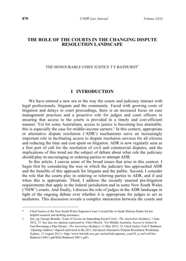 The Role of the Courts in the Changing Dispute Resolution Landscape