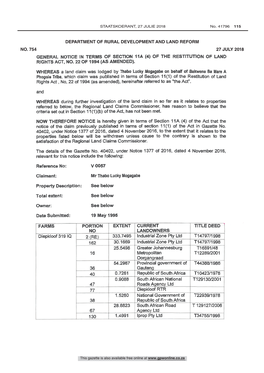 Claim for Restitution of Land Rights