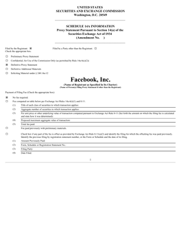 Facebook, Inc. (Name of Registrant As Specified in Its Charter) (Name of Person(S) Filing Proxy Statement If Other Than the Registrant)