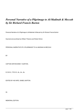 Personal Narrative of a Pilgrimage to Al-Madinah &amp; Meccah by Sir