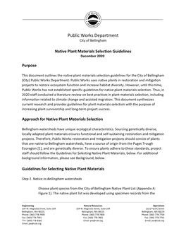 Native Plant Materials Selection Guidelines December 2020