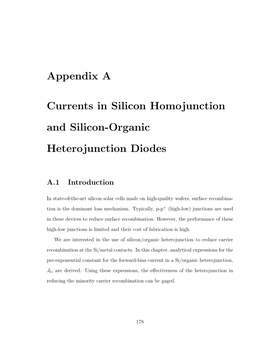 Appendix a Currents in Silicon Homojunction and Silicon-Organic