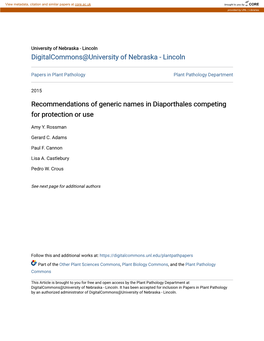 Recommendations of Generic Names in Diaporthales Competing for Protection Or Use
