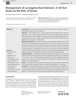 Management of Laryngotracheal Stenosis: a 10-Year Study on the Role of Stents