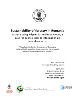 Sustainability of Forestry in Romania Analysis Using a Dynamic Simulation Model; a Case for Public Access to Information on Natural Resources