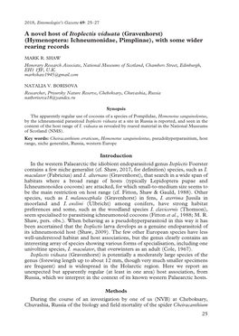 A Novel Host of Itoplectis Viduata (Gravenhorst) (Hymenoptera: Ichneumonidae, Pimplinae), with Some Wider Rearing Records