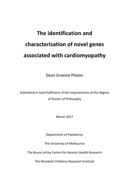 The Identification and Characterisation of Novel Genes Associated with Cardiomyopathy