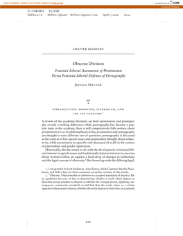 Obscene Division Feminist Liberal Assessments of Prostitution Versus Feminist Liberal Defenses of Pornography