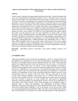 Impacts of Agrochemicals on Water Quality Parameters in Aboisso Region